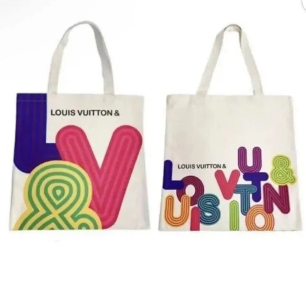 Louis Vuitton White Canvas Tote with Artistic Design
